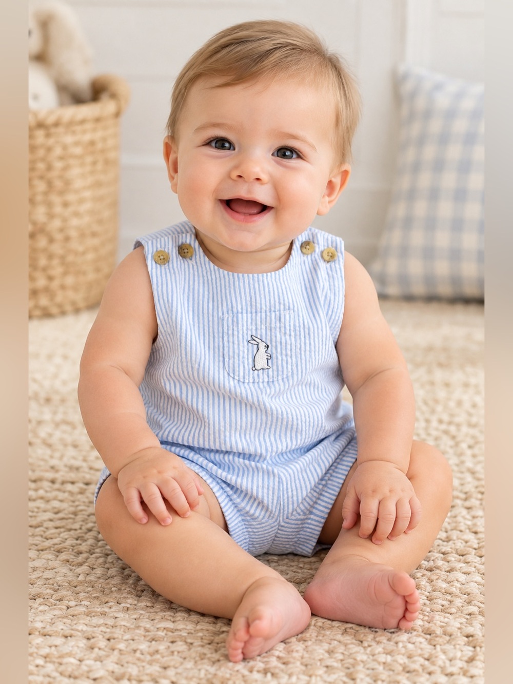 Janie and Jack Seersucker Bunny Romper Baby Boy 3–6 Months